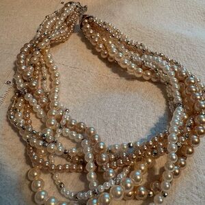 Elegant Pearl and Gold Beaded Necklace Gorgeous stack of pearls!